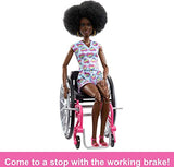 Barbie Doll with Wheelchair and Ramp, Kids Toys, Barbie Fashionistas, Curly Black Hair, Rainbow Heart Romper, Clothes and Accessories