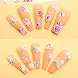5D Nails Art Stickers Decals, Spring Summer Flowers Self-Adhesive Nail Art Supplies Pink Blossom Peach Flowers Nail Design DIY Nail Decals Nail Decorations for Women Girls