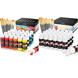 Acrylic Paint Set, Caliart 48 Classic + White Colors (59ml, 2oz) with 24 Brushes Art Craft Paint Supplies for Canvas Halloween Pumpkin Ceramic Rock Painting, Rich Pigments Non Toxic Paints for Kids Be