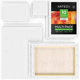 Arteza Stretched White Blank Canvas Multi Pack, 4x4", 5x7", 8x10", 9x12", 11x14" (2 of Each) Set of 10, Primed, 100% Cotton, for Acrylic, Oil, Other Wet or Dry Art Media, for Artists