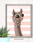 Glamourous Llama - Wall Decor Art Print on a striped light pink and white background - 8x10 unframed print featuring llamas - great gift for relatives and friends