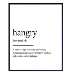 Hangry Definition Wall Art Print Typography - 8x10 Unframed Photo - Makes a Great Gift for Kitchens - Funny Home Decor