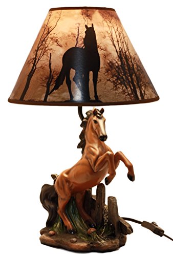 Ebros Gift Rearing Wild Chestnut Horse Stallion Desktop Table Lamp With Nature Printed Shade Home