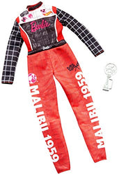 Barbie Clothes Career Outfit Doll, Racecar Driver Jumpsuit with Trophy, Gift for 3 to 8 Year Olds