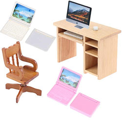 IYSHOUGONG 7 Pack/Set Dollhouse Miniature with Computer Simulation Notebook Laptop Furniture Desk Rotated Chair for Dollshouse Accessories for Doll 1/6 1/12 Miniatures Play Set