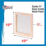 U.S. Art Supply 12" x 12" Birch Wood Paint Pouring Panel Boards, Studio 3/4" Deep Cradle (Pack of 3) - Artist Wooden Wall Canvases - Painting Mixed-Media Craft, Acrylic, Oil, Watercolor, Encaustic