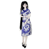 Retro Girl BJD Doll 1/3 25in 19" Ball Jointed Doll Full Set,Cheongsam + Wig + Shoes + Shawl + Makeup (White Blue)
