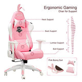 AutoFull Pink Gaming Chair PU Leather High Back Ergonomic Racing Office Desk Computer Chairs with Lumbar Support, Rabbit Ears