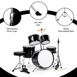 Costzon 16” Kids Drum Set, 5-Piece Full Size Complete Junior Drum Set with Adjustable Throne, Cymbal, Hi-Hat, Pedal & Drumsticks, Beginner Drum Kit with Bass Snare Tom Drum, Age 3-12, Black