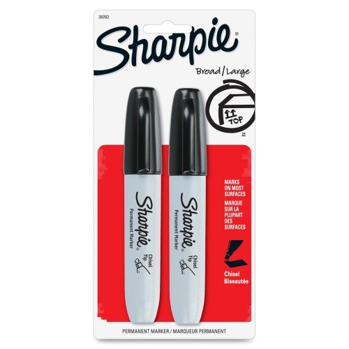 Sharpie Permanet Marker - Marker Point Style: Chisel - Ink Color: Black - 2 / Pack