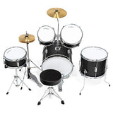 Ashthorpe 5-Piece Complete Junior Drum Set with Genuine Brass Cymbals - Advanced Beginner Kit with 16" Bass, Adjustable Throne, Cymbals, Hi-Hats, Pedals & Drumsticks - Black