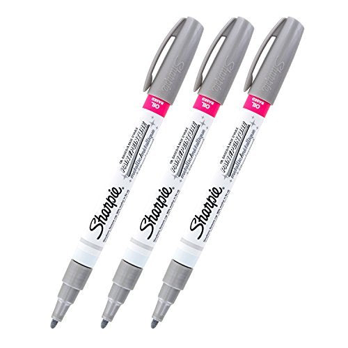 Sharpie Oil-Based Paint Markers, Fine Point, Silver, Pack of 3