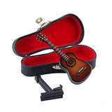Dselvgvu Wooden Miniature Guitar with Stand and Case Mini Musical Instrument Replica Collectible Miniature Dollhouse Model Home Decoration (Classic Guitar:Brown, 3.93"x1.42"x0.56")