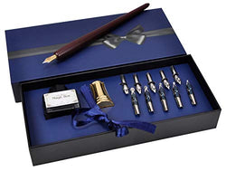 Plotube Wooden Pen Calligraphy Set - Dip Wood Pen Gift Writing Case with Golden NIB - Black Ink &