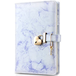 Marble Diary with Lock and Key for Girls, Cute Heart Shaped Lock Journal for Women, Refillable A5 Vintage Secret PU Leather Notebook Gift for Teen Girls - Purple