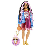 Barbie Extra Doll #13 in Basketball Jersey Dress & Accessories, with Pet Corgi, Extra-Long Crimped Hair with Pink Streaks & Flexible Joints, Gift for Kids 3 Years Old & Up