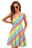 uideazone Ladies' Deep U Neck Dress Ladies Sleeveless Stripe A Line Sundress Casual Flared Pleated Halter Dress for Party Beach Vacation