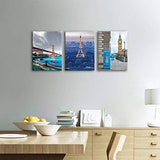 3 Piece Canvas Wall Art for Bedroom - Eiffel Tower Wall Decor London Big Ben Wall Art Golden Gate Bridge Canvas Prints Landscape Painting for Living Room Bathroom Wall Decorations