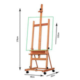 Portable Rolling Sketch Box,French Style Red Beech Wood Easel with 360-Degree Spinner Wheels,Oil Painting Easel with Palette