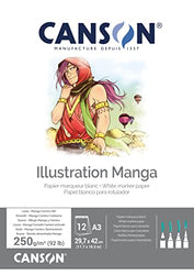 Canson Illustation 250gsm Drawing Paper, high-White Smooth Texture, A3 pad Including 12 Sheets