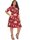 Romwe Women's Plus Size Elegant Floral Print Fit and Flare A Line Midi Dress Red 0X Plus