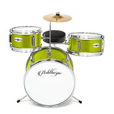 Ashthorpe 3-Piece Complete Kid's Junior Drum Set - Children's Beginner Kit with 14" Bass, Adjustable Throne, Cymbal, Pedal & Drumsticks - Green