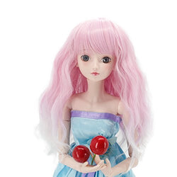 1/3 BJD SD 9-10 Inch Heat Resistant Fiber Pink White Long Wave Curly Doll Hair BJD Doll Wig for 1/3 1/4 1/6 1/8 (T2311TF2403AT1001, 1/3)