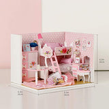 CONTINUELOVE DIY Miniature Doll House Kit - Wooden Miniature Dollhouse Model Kit - with Furniture, Led Lights and Dust Cover - Mini Toy House - The Best Toy Gift for Boys and Girls(Pink Girly Heart)