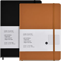 2 Pack College Ruled Composition Notebooks Classic Hardcover Leatherette Lined Journals B5 Large Notebooks for Office Home School Business, 10.2" x 7.5", 100GSM Thick Paper, 160 Pages (Black/Brown)