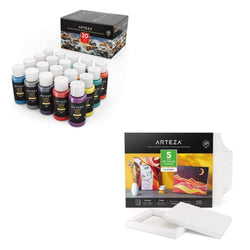 Arteza Outdoor Acrylic Paint, Set of 20 Colors/Bottles 2 oz./59 ml. and Arteza Foldable Canvas Boards for Painting, 8.5x11 Inch, Pack of 5, Art Supplies for Acrylic and Oil Painting and Drawing
