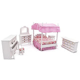 iLAND Dollhouse Furniture of Miniatures Pink Dollhouse Bedroom on 1/12 Scale for Girls, Dollhouse Bed w/ Piano (Sweet Doll Furniture 6pcs)