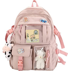 Kawaii Backpack Cute School Backpack Aesthetic Bookbags with Kawaii Pin Accessories for Teen Girls Pink