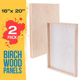 U.S. Art Supply 16" x 20" Birch Wood Paint Pouring Panel Boards, Gallery 1-1/2" Deep Cradle (Pack of 2) - Artist Depth Wooden Wall Canvases - Painting Mixed-Media Craft, Acrylic, Oil, Encaustic