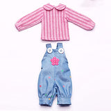 MEShape BJD Boy Girl Doll Clothes, Striped Long-Sleeved Shirt + Denim Rompers for 1/6 SD Doll, Two Colors are Available