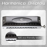 CONJURER Chromatic Harmonica for Kids Adult Beginners 12 Hole 48 Tones Harmonica Key of C Stainless Steel Mouth Organ with Brass Sound Spring Blues Harp in Case, Black