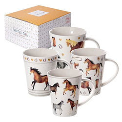 Coffee Mugs Set of 4 - Cute 12 oz Ceramic Porcelain Fun Coffee Tea Mug Cup - Horse Lovers Gifts for Women Men and Equestrians - Animal Themed Kitchen Decor, Microwave and Dishwasher Safe (4 pieces)