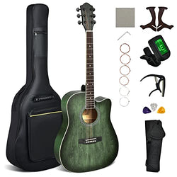 Costzon 41” Full Size Cutaway Acoustic Guitar Set, 6-String Dreadnought Starter Guitarra Bundle Kit w/Gig Bag, Strap, Tuner, Capo, Picks, Extra Strings & Stand for Beginner Adult (Green)