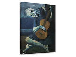 Niwo ART - The Old Guitarist, Pablo Picasso Oil Painting Reproduction, Canvas Wall Art Home Decor, Gallery Wrapped, Stretched, Framed Ready to Hang (24"x16"x3/4")