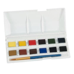 Daler-Rowney simply watercolour pans pocket set of 12 assorted colour paints and brush