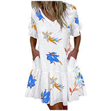 Ulanda-Dresses for Women, Women's Casual Dresses Summer Flowers Bell Sleeve Ruffle Hem Loose Swing Tunic Midi Dress