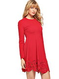 Romwe Women's Scalloped Hem Stretchy Knit Flared Skater A-Line Dress Red XL