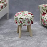 BARMI 1/12 Scale Wooden Round Floral Dollhouse Stool Chair for Dolls House Decor,Perfect DIY Dollhouse Toy Gift Set D