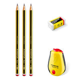 STAEDTLER 120 SBK3P2 Noris limited edition Happy Birthday pack of 3 Noris graphite HB pencils, Noris eraser and Noris tub sharpener