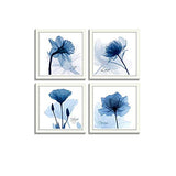 Abstract Blue Canvas Wall Art - Indigo Flickering Flower Canvas Prints - Xray Tulip Rose Cystal Theme Wall Decor Picture Prints Painting Home Decorations 4 in 1 Set 12x12inch (Blue)