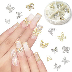 3D Butterfly Nail Charms 12PCS Butterflies Shape Charms for Nails Gold Silver Inlaid with Crystals Rhinestones Charms for Women Girls DIY Nail Art Decoration Supplies