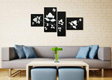 Wieco Art 4 Piece 100% Hand Painted Black and White Flowers Oil Paintings on Canvas Wall Art Home Decorations for Living Room Bedroom Modern Stretched and Framed Pretty Abstract Floral Artwork Decor