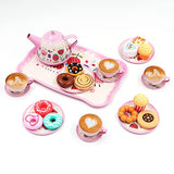 44PCS Tea Set for Little Girls, Kids Pretend Toy Playset, Teapot Dishes Dessert Mini Ice Cream Cart & Carrying Case, Princess Tea Time Kitchen Pretend Play Toys Gift for Toddlers Girls Age 3-8