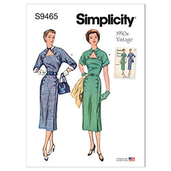 Simplicity Misses' Vintage Dress Sewing Pattern Kit, Code S9465, Sizes 6-8-10-12-14, Multicolor