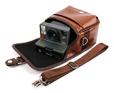 DURAGADGET Small Brown PU Leather Satchel Carry Bag for The Polaroid OneStep 2 i-Type Camera