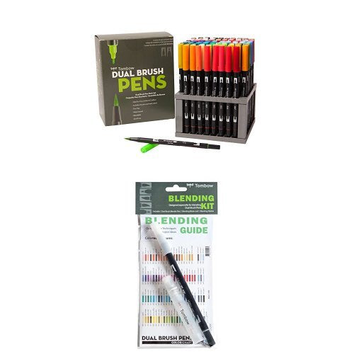 Tombow Dual Brush Pen Art Markers,96 Color Set with Desk Stand and Tombow Blending Kit, Palette,